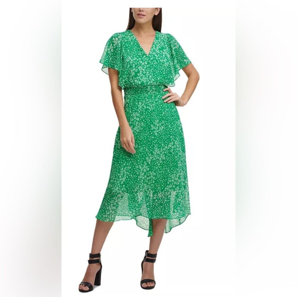 NWOT - Chiffon V-Neck Flutter-Sleeve Midi Dress